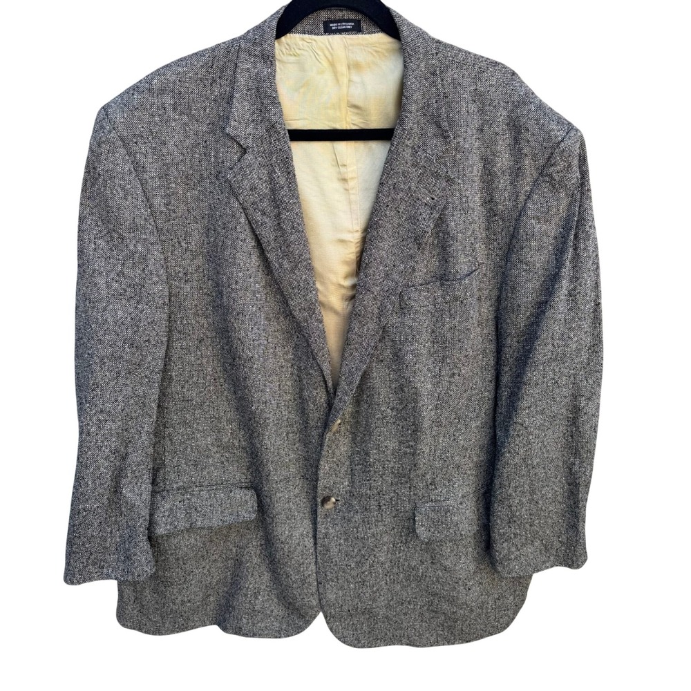 Geoffrey Beene Vintage Silk Luxury Tweed Blazer Jacket Old Money Grey Mens 48R